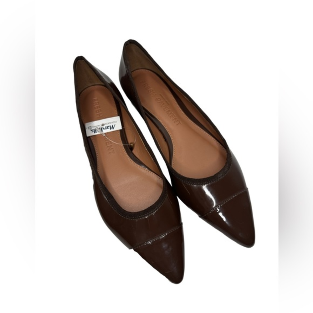 Rebecca Allen Fresh Pavement Brown Patent Leather Pointed Toe Ballet‎ Flats 8.5